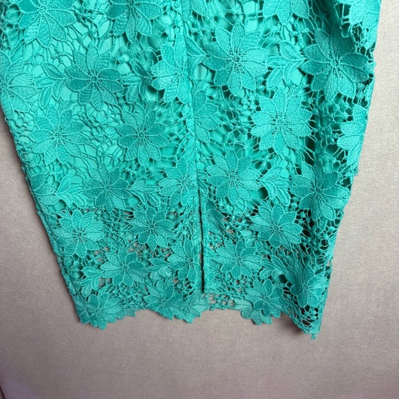 Bisou Bisou Women’s Guipure Lace High Neck Floral Dress Size 4 Teal Blue Party - Picture 10 of 12